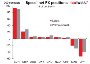 Specs' net FX positions